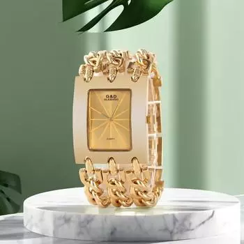Женские роскошные прямоугольные кварцевые наручные часы с тремя цепочками и браслетом