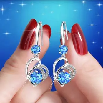 Женские роскошные серьги-капли Love Heart, изысканные ювелирные изделия, винтажные белые/синие/розовые свадебные серьги с камнем белый