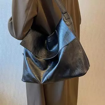 Женские роскошные сумки на ремне из мягкой кожи, повседневная трендовая сумка через плечо, однотонные черные женские сумки, большая сумка-мессенджер с уникальным дизайном чёрный