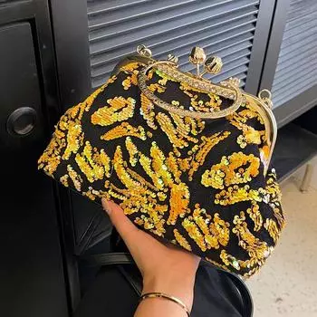 Женские роскошные сумки с кристаллами в виде ракушек и пайетками, блестящие сумки с цветами, синие сумки через плечо, сумки на ремне с золотой цепочкой, вечерний клатч