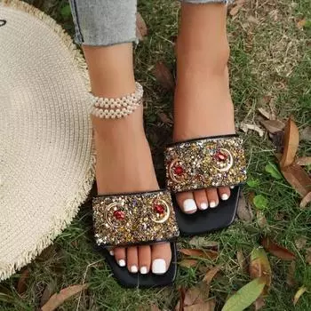 Женские роскошные тапочки, пляжная обувь на плоской подошве, летние модельные сандалии, женские дизайнерские повседневные шлепанцы, прогулочные шлепанцы, Zapatos Mujer 35 чёрный