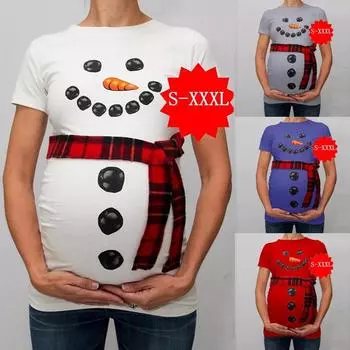 Женские рождественские футболки со снеговиком и мультфильмами для беременных, футболки для беременных, топы, одежда L белый