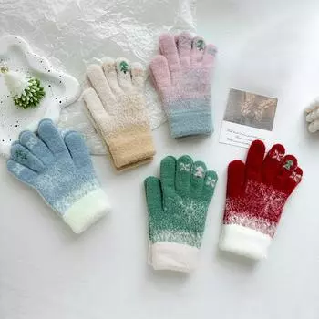 Женские рождественские милые зимние теплые зимние антиобледенительные перчатки с открытыми пальцами, осязаемые