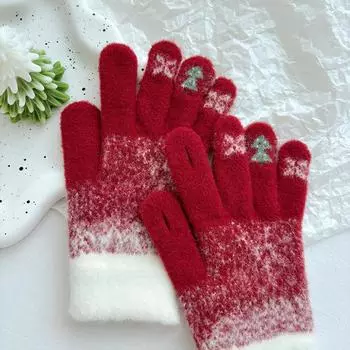 Женские рождественские милые зимние теплые зимние антиобледенительные перчатки с открытыми пальцами, осязаемые