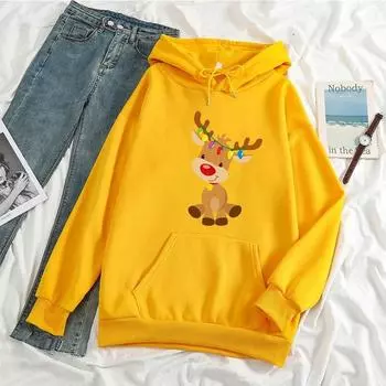 Женские рождественские модные толстовки Kawaii Elk, милый топ с мультяшным принтом, рождественская праздничная одежда, подарки для мальчиков и девочек, большие толстовки с капюшоном L