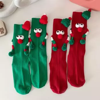 Женские рождественские носки, милые, без магнита, со средней трубкой, носки с героями мультфильмов, носки со средней трубкой One Size красный