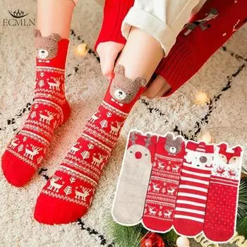 Женские рождественские носки, повседневные зимние носки с героями мультфильмов, женские, теплые, милые носки для девочек, рождественский подарок One size