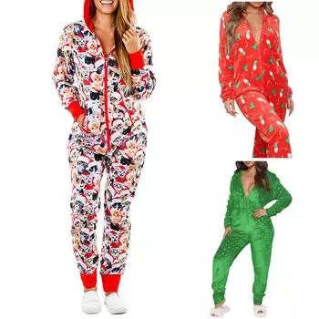 Женские рождественские пижамы, цельные пижамы с капюшоном и принтом, домашняя одежда, цельные брюки XXL белый
