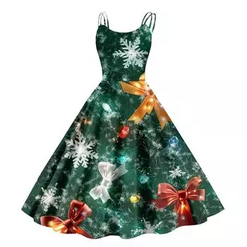 Женские рождественские подарки, напечатанная шапка Санты, сексуальное платье с открытыми плечами в стиле панк-винтаж XXL зелёный