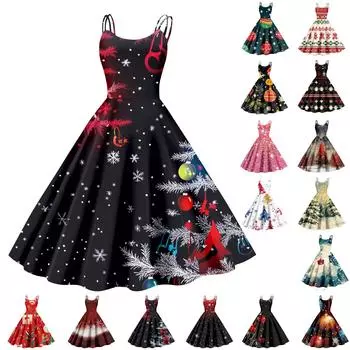 Женские рождественские подарки, напечатанная шапка Санты, сексуальное платье с открытыми плечами в стиле панк-винтаж L бежевый