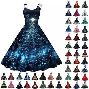 Женские рождественские подарки, напечатанная шапка Санты, сексуальное платье с открытыми плечами в стиле панк-винтаж L армия зеленый