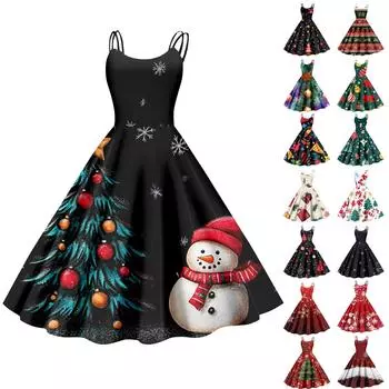 Женские рождественские подарки, напечатанная шапка Санты, сексуальное платье с открытыми плечами в стиле панк-винтаж L армия зеленый