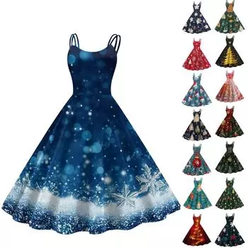 Женские рождественские подарки, напечатанная шапка Санты, сексуальное платье с открытыми плечами в стиле панк-винтаж L армия зеленый