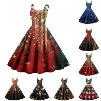 Женские рождественские подарки, напечатанная шапка Санты, сексуальное платье с открытыми плечами в стиле панк-винтаж XL винный