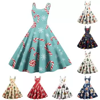 Женские рождественские подарки, напечатанная шапка Санты, сексуальное платье с открытыми плечами в стиле панк-винтаж L бежевый