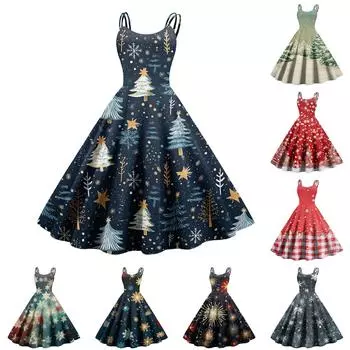 Женские рождественские подарки, напечатанная шапка Санты, сексуальное платье с открытыми плечами в стиле панк-винтаж XL зелёный