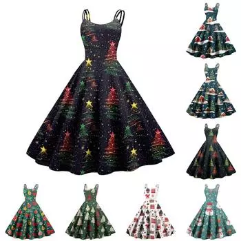 Женские рождественские подарки, напечатанная шапка Санты, сексуальное платье с открытыми плечами в стиле панк-винтаж M красный