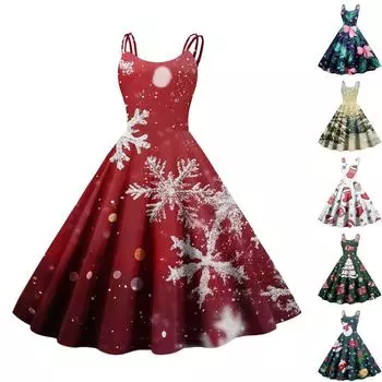 Женские рождественские подарки, напечатанная шапка Санты, сексуальное платье с открытыми плечами в стиле панк-винтаж XXL