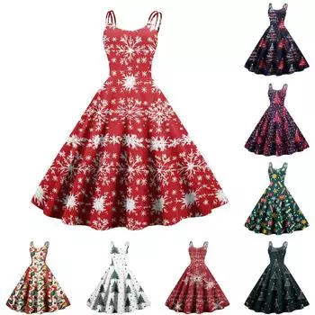 Женские рождественские подарки, напечатанная шапка Санты, сексуальное платье с открытыми плечами в стиле панк-винтаж XXL