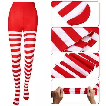 Женские рождественские полосатые колготки полной длины, высокие чулки для рождественского украшения, косплей, вечеринка, макияж, выпускной костюм A7