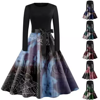 Женские рождественские повседневные модные винтажные платья с v-образным вырезом и длинными рукавами с принтом M розовый