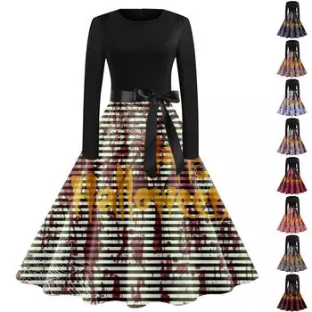 Женские рождественские повседневные модные винтажные платья с v-образным вырезом и длинными рукавами с принтом XXXXXL