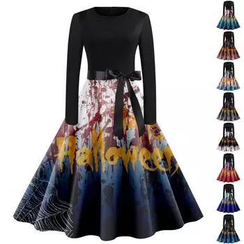 Женские рождественские повседневные модные винтажные платья с v-образным вырезом и длинными рукавами с принтом XXXXL фиолетовый