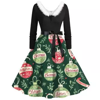 Женские рождественские принты с длинным рукавом и V-образным вырезом больших размеров вечерние выпускные платья L армия зеленый