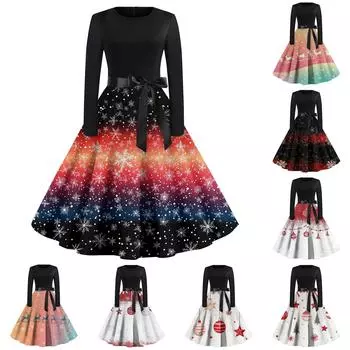 Женские рождественские принты с длинным рукавом и круглым вырезом больших размеров вечерние выпускные платья XXXXXL розовый