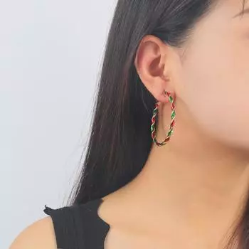 Женские рождественские серьги-кольца и подвески - подвески в виде акриловых золотых звезд и зеленой рождественской елки large