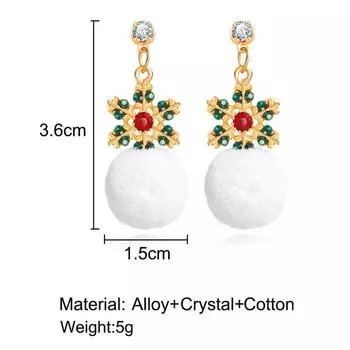 Женские рождественские серьги LWN с пушистыми снежками и стразами в форме снежного кома золотой