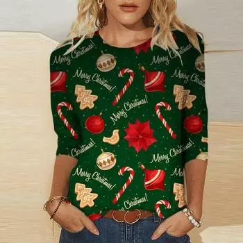 Женские рождественские топы, повседневная свободная футболка, осенний женский топ с 3d винтажным 3d принтом S