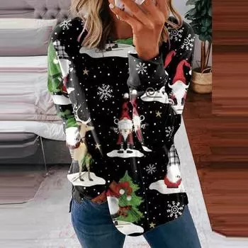 Женские рождественские топы, повседневные свободные тонкие толстовки с капюшоном, женские 3d толстовки, винтажные пуловеры с принтом оленя и мультяшным принтом S