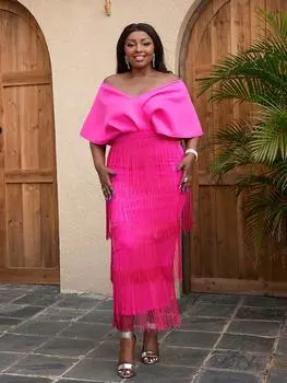 Женские розово-красные вечерние платья с кисточками и v-образным вырезом с открытыми плечами и бахромой для мероприятий, дня рождения, свадьбы, гостя, платье для выпускного вечера, наряды