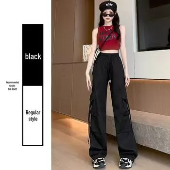 Женские розовые брюки карго парашюты с высокой талией - Коллекция Лето 2024 S (80-95 lbs)