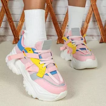 Женские розовые кроссовки, увеличивающие рост, повседневная обувь для школьников и студентов, легкие кроссовки для пар, большие размеры 36-43 EU: 37 розовый