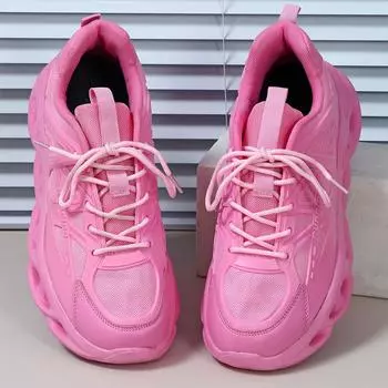 Женские розовые кроссовки, увеличивающие рост, повседневная обувь для школьников и студентов, легкие кроссовки для пар, большие размеры 35-45 EU: 37 розовый
