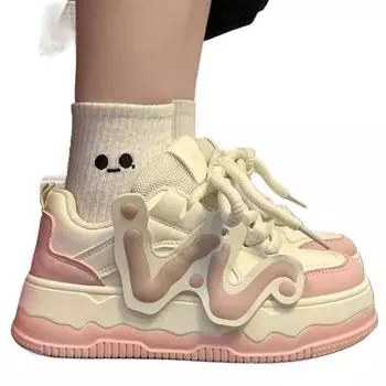 Женские розовые кроссовки весна осень новые оригинальные кроссовки Lolita на толстой подошве женские повседневные модные кроссовки Harajuku Tennis sports 35 чёрный