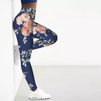 Женские розовые принты с кристальными розами, эластичные леггинсы для йоги, фитнеса, бега, спортзала, спорта и активного отдыха XS синий