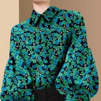 Женские рубашки 2022, весенне-осенние модные новые рубашки с принтом, женские повседневные универсальные топы с длинными рукавами и лацканами S зелёный