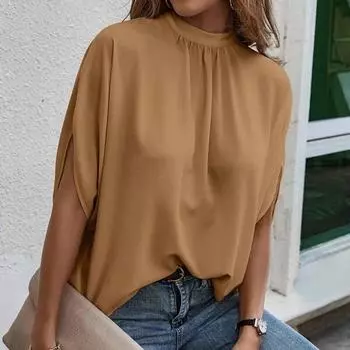 Женские рубашки 2023 года, летние повседневные однотонные блузки с принтом, модные топы с коротким рукавом и круглым воротником, одежда 26305 S зелёный