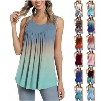 Женские рубашки без рукавов для женщин, свободный крой, топы на бретелях, блузки с цветочным принтом, повседневные расклешенные расклешенные туники, топы XL киноварь