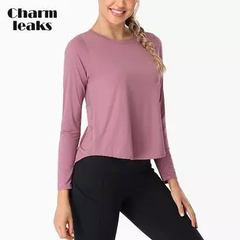 Женские рубашки для тренировок Charmleaks с длинными рукавами и завязками на спине, дышащие сетчатые топы для йоги, рубашка-танкини, топ M чёрный