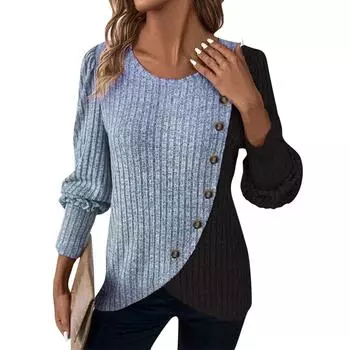 Женские рубашки из денима на пуговицах, повседневные, с длинным рукавом, с V-образным вырезом, из шамбре, блузка, топ L синий