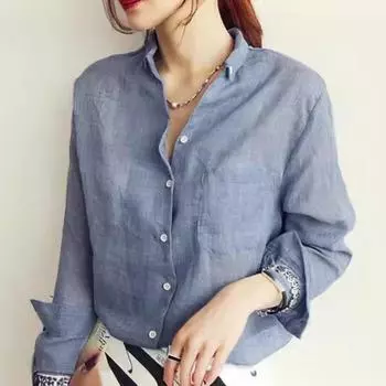 Женские рубашки из хлопка и льна с сплошным лацканом, на пуговицах, с длинным рукавом, тонкая солнцезащитная блузка, рубашка, одежда S белый
