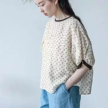 Женские рубашки Johnature Wave Point, летние винтажные повседневные плиссированные универсальные блузки с круглым вырезом и галстуком, 5 цветов