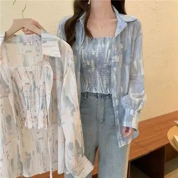 Женские рубашки, летние тонкие стильные женские солнцезащитные рубашки-кардиганы, повседневная и минималистичная верхняя куртка onesize