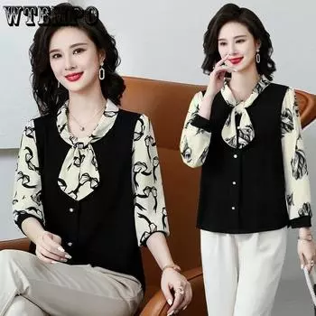 Женские рубашки, майка для мамы на осень, женская мода среднего возраста, топы с длинным рукавом, футболка XL