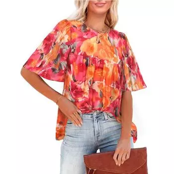 Женские рубашки Модные повседневные рубашки с цветочным принтом S