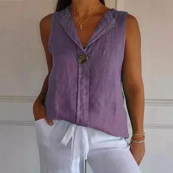 Женские рубашки модный кардиган с V-образным вырезом из хлопка и льна без рукавов повседневные рубашки топы S зелёный